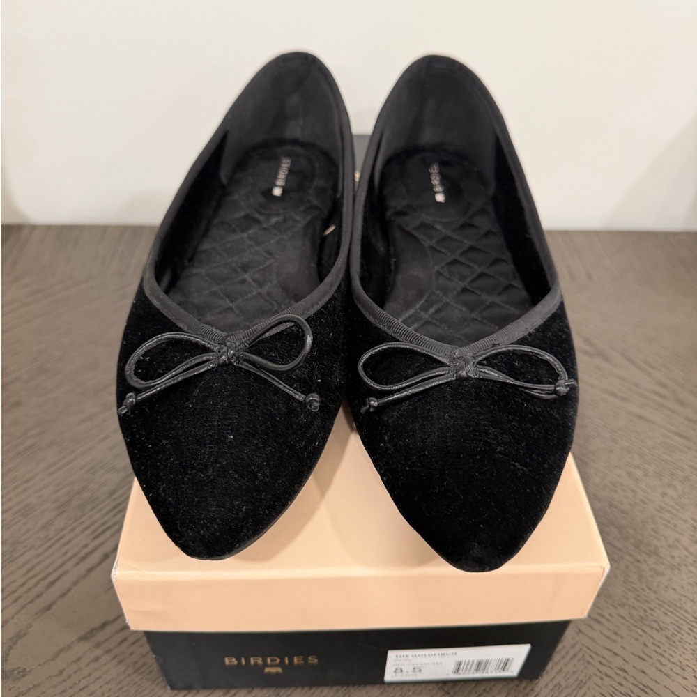 Birdies Goldfinch Caviar Velvet Flats, Size 8.5